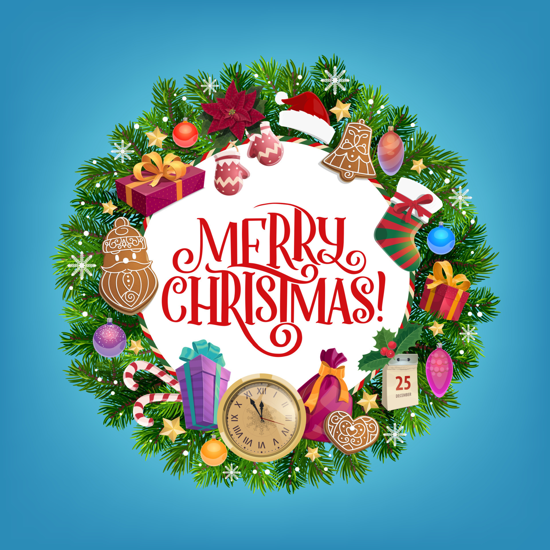 Merry Christmas gifts New Year holiday wreath 16540547 Vector Art at