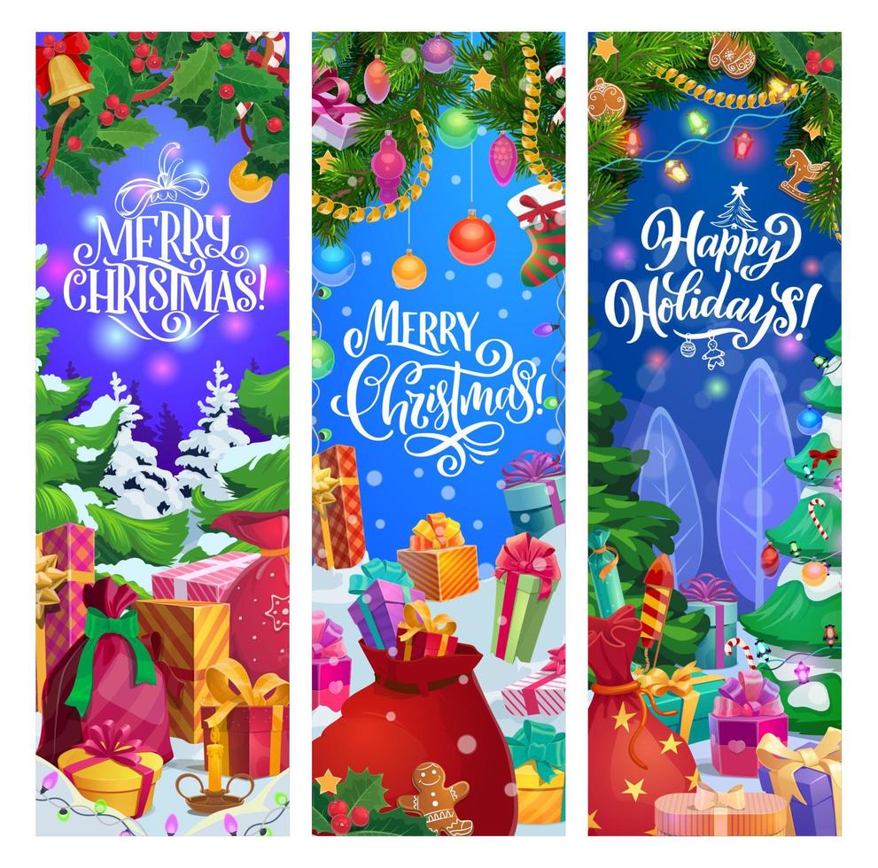 Christmas gifts and New Year garland banners vector