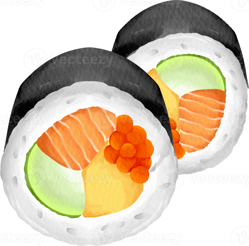 vattenfärg sushi rulla png