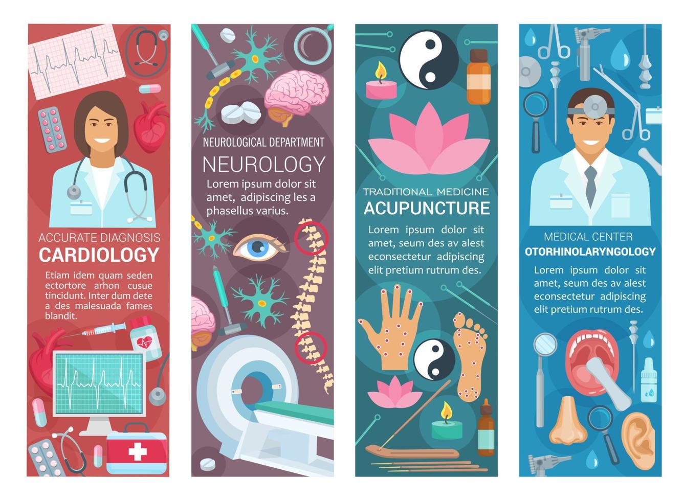 Cardiology, neurology and otolaryngology medicine vector