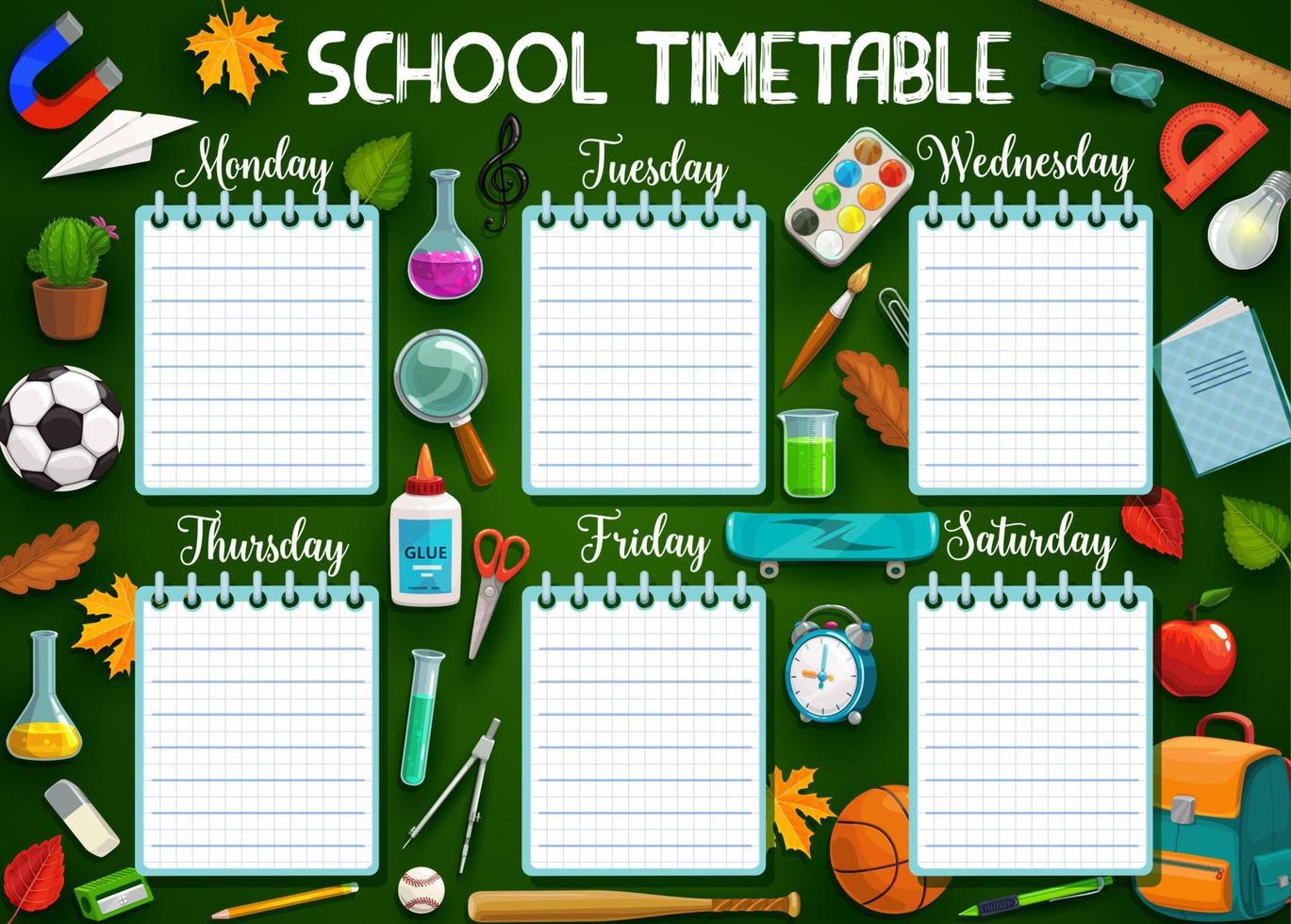 horario de trabajo en toda la semana, papelería escolar vector