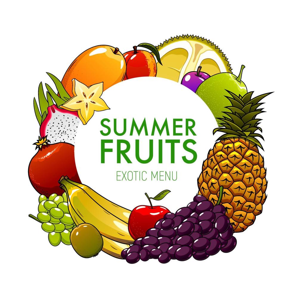 Exotic and tropical fruits of mango, apple, grapes vector