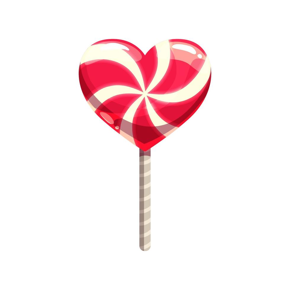 Lollipop on stick, heart shape candy vector