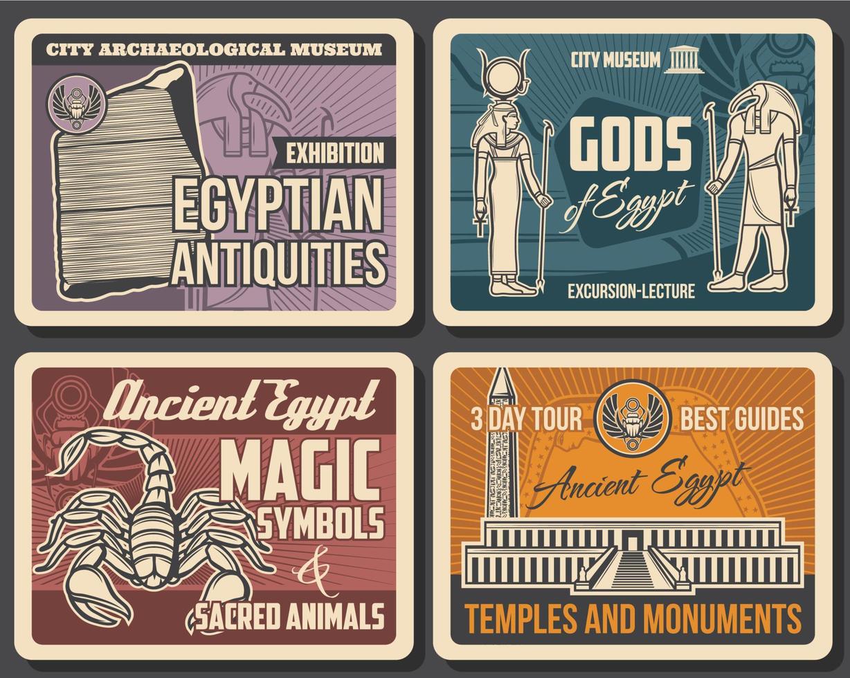 Egyptian Valley of Kings, Rosetta stone and gods vector