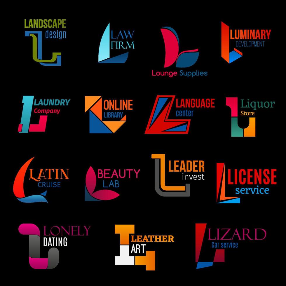 L creative modern corporate identity icons set vector