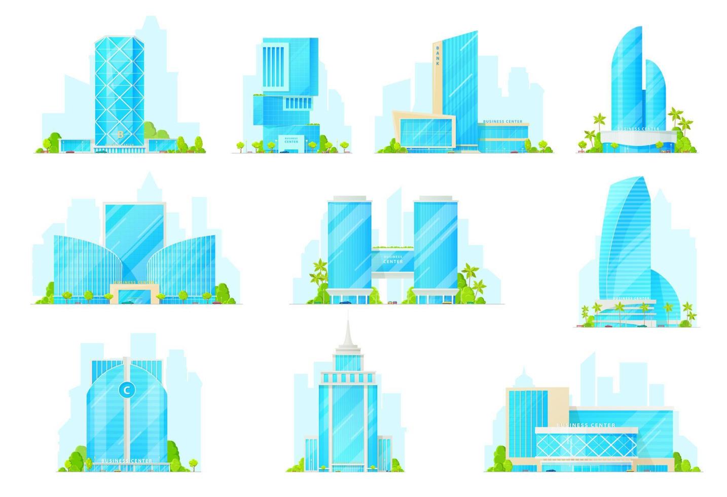 Skyscraper building icons, business center offices vector