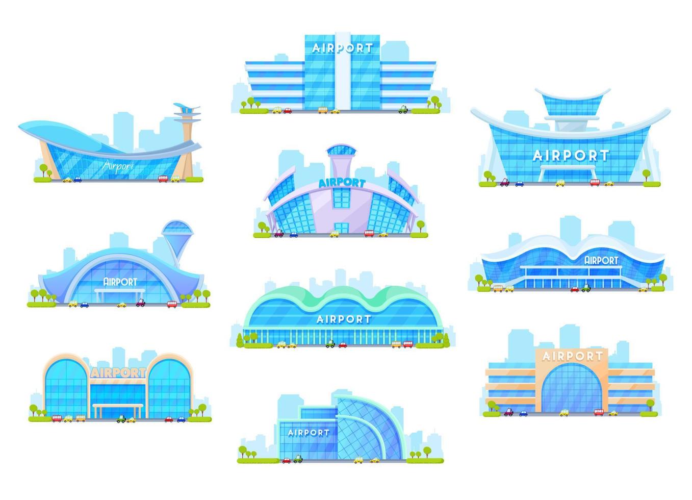 Airport terminal buildings. Architecture icons vector