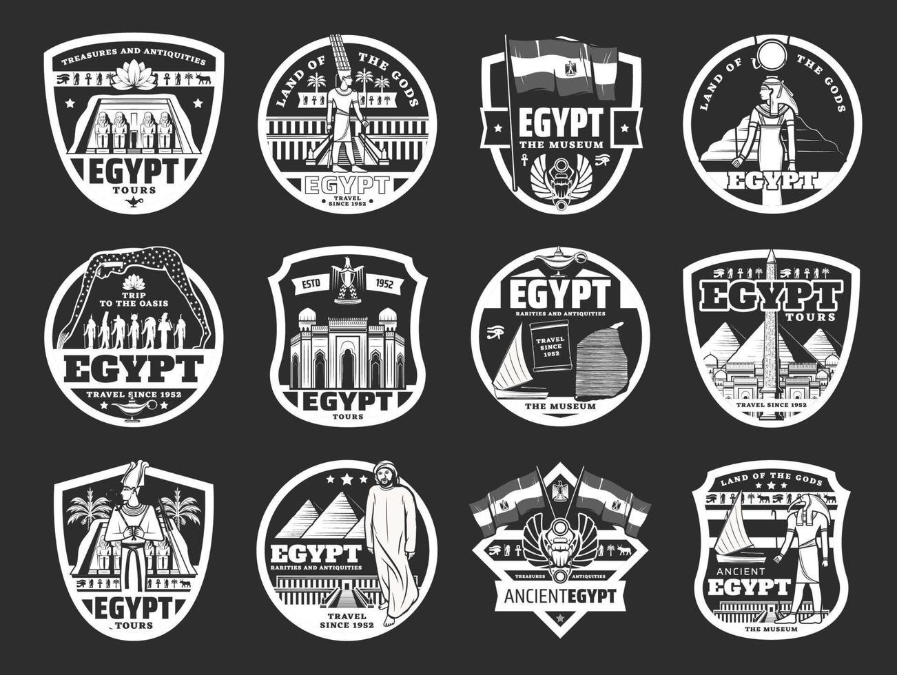 Egyptian religion, culture, travel icons vector