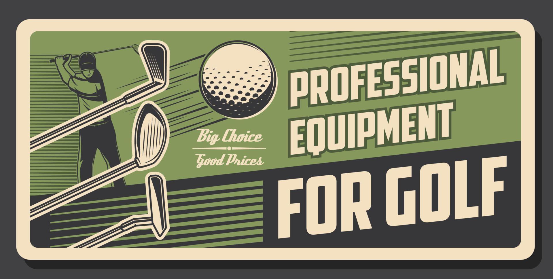 Afiche retro del deporte de golf. golfista balancear una pelota vector