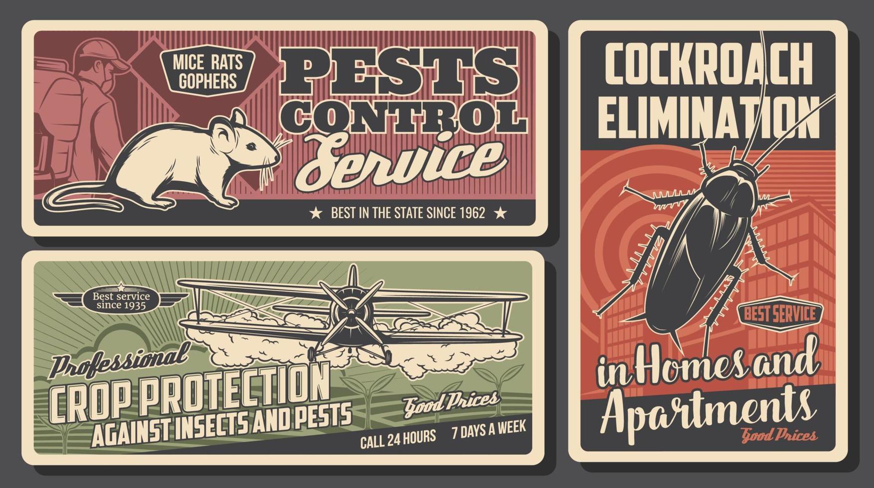 exterminador de control de plagas, cucaracha, rata, avión vector