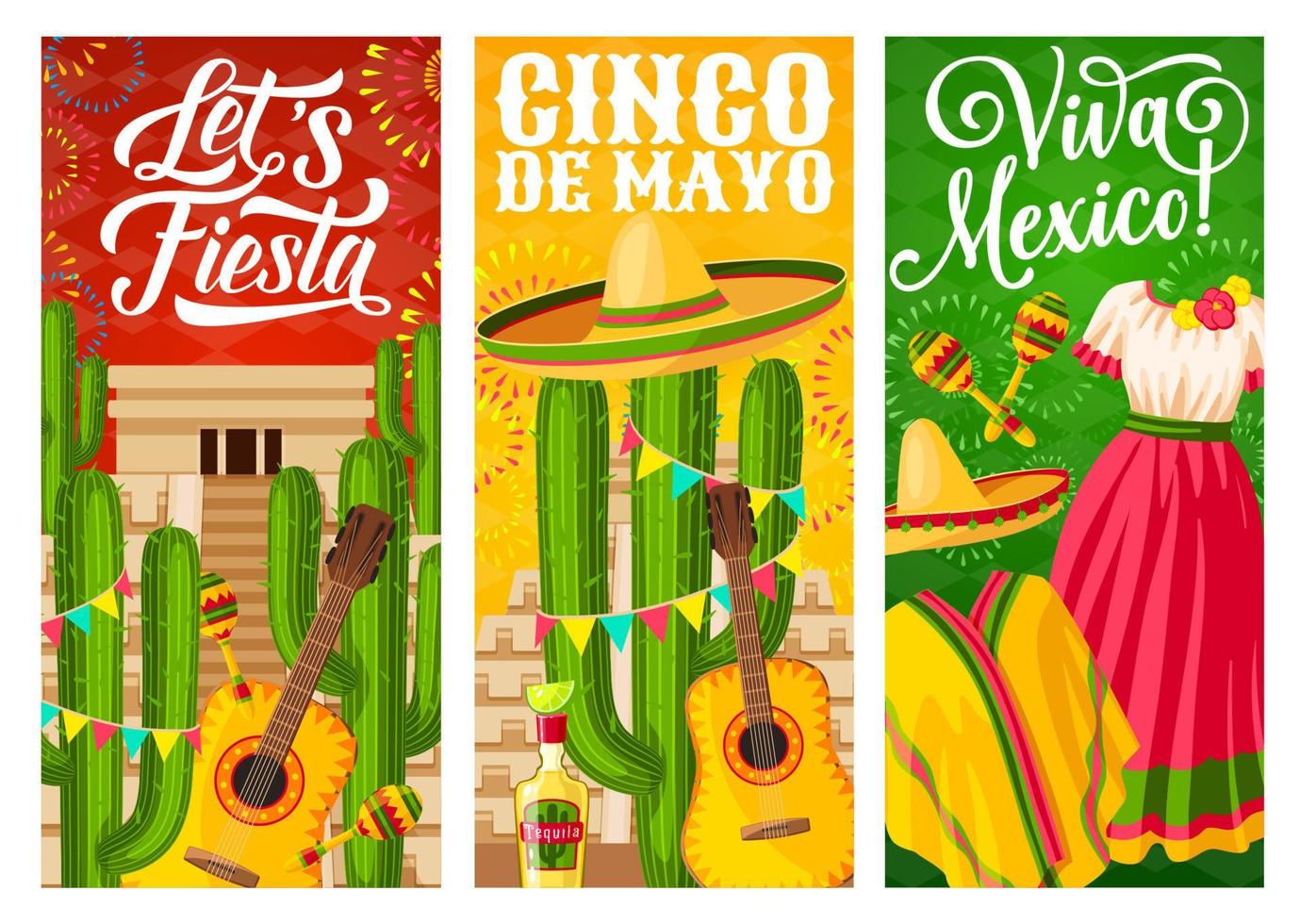 vacaciones mexicanas cinco de mayo fiesta pancartas vector