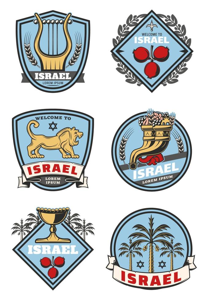 Israel travel icons and culture vector symbols