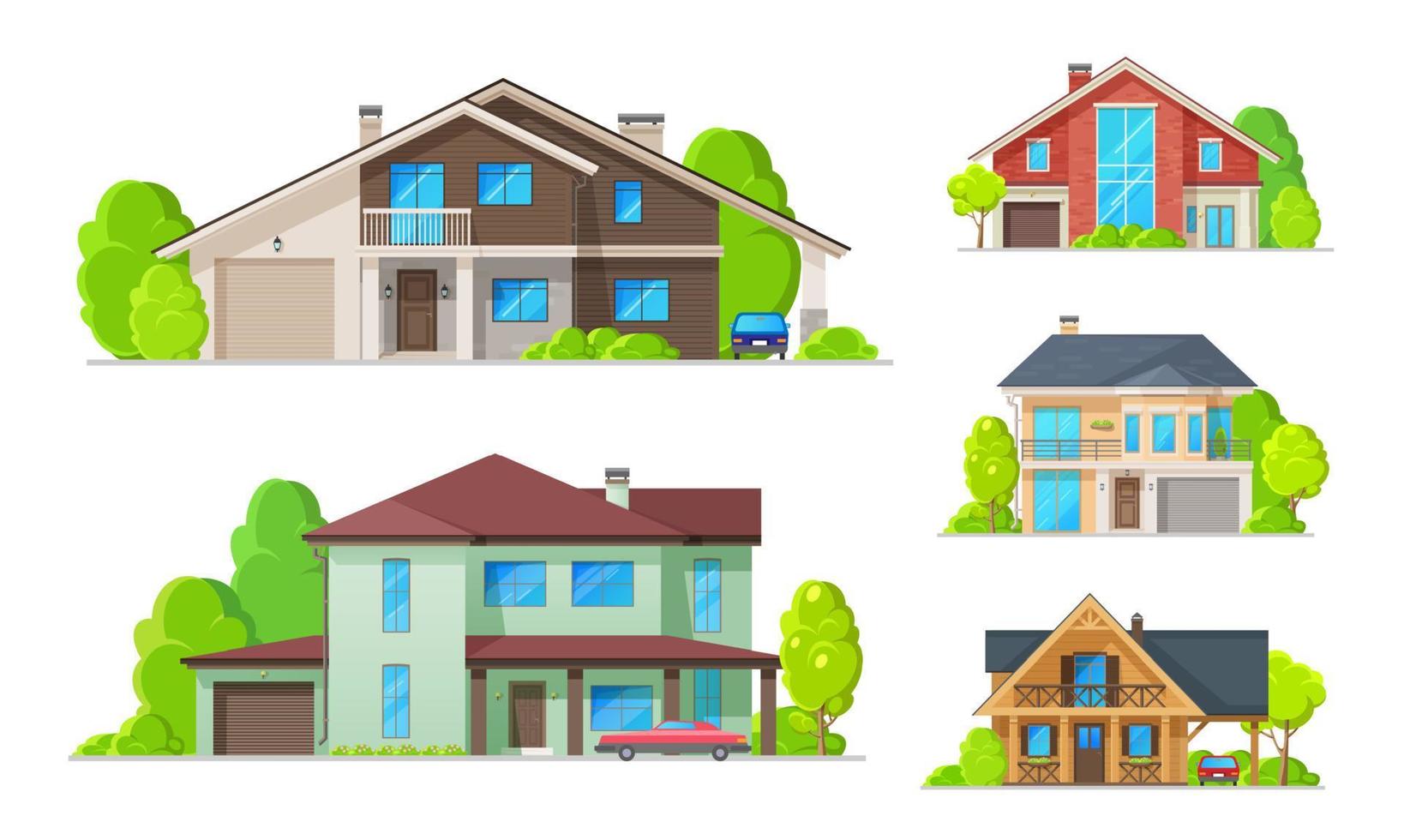 Private houses, residential real estate buildings vector