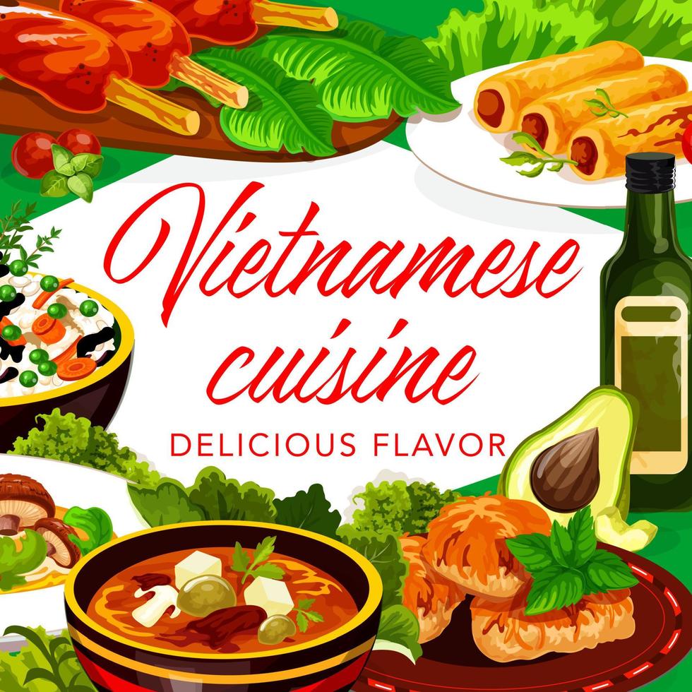 verduras vietnamitas, pescado, platos de carne vector