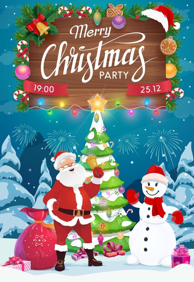 Santa and snowman with Christmas gifts. Xmas party vector