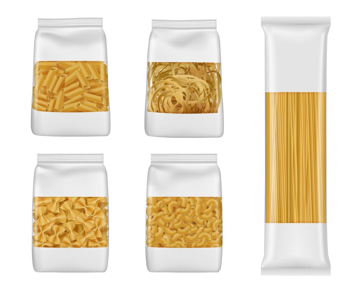 paquetes de pasta italiana de penne, farfalle, espagueti vector