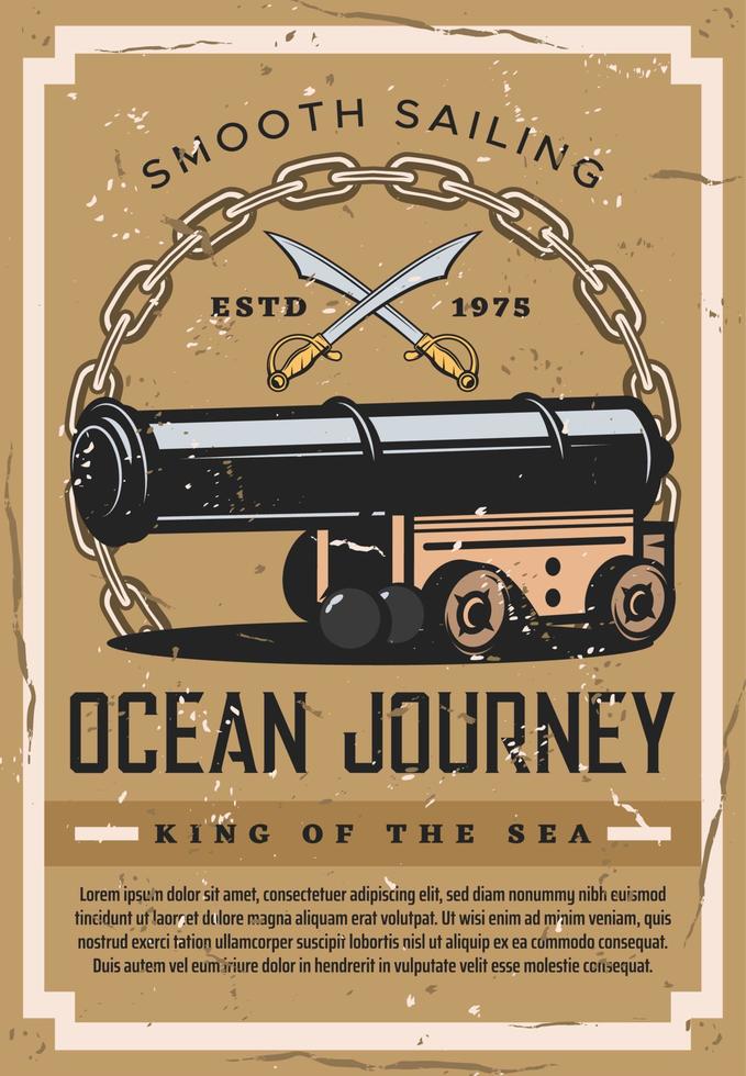 Nautical vintage poster, ocean marine ship journey vector