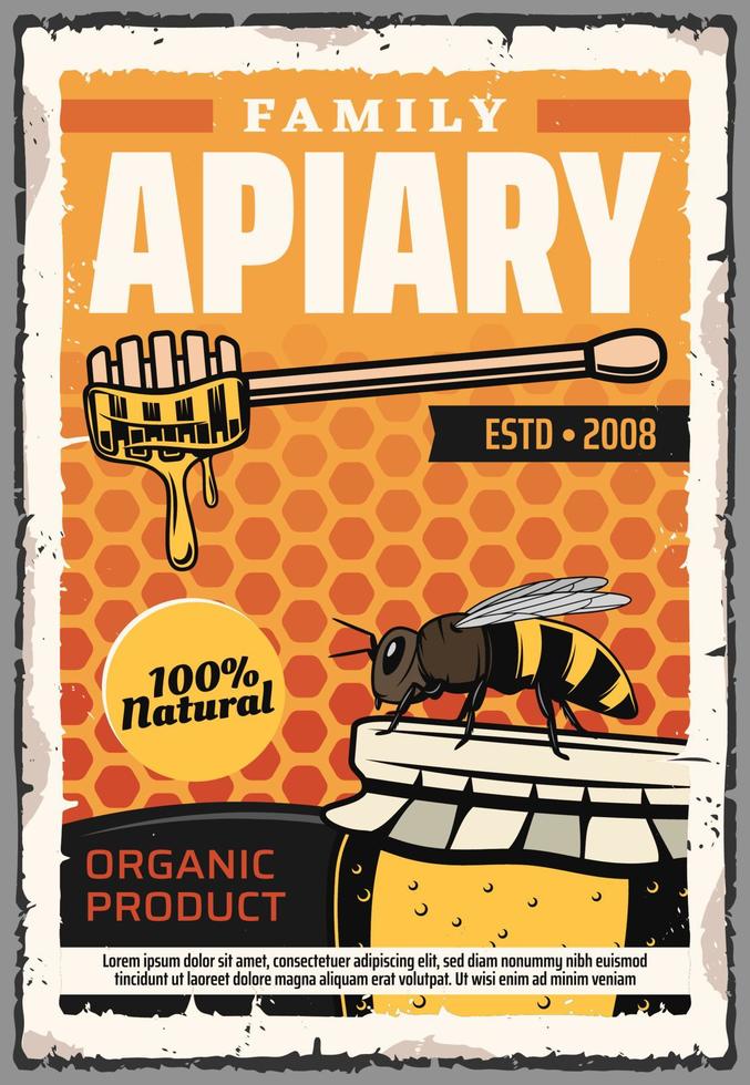 Family apiary, organic honey food production vector