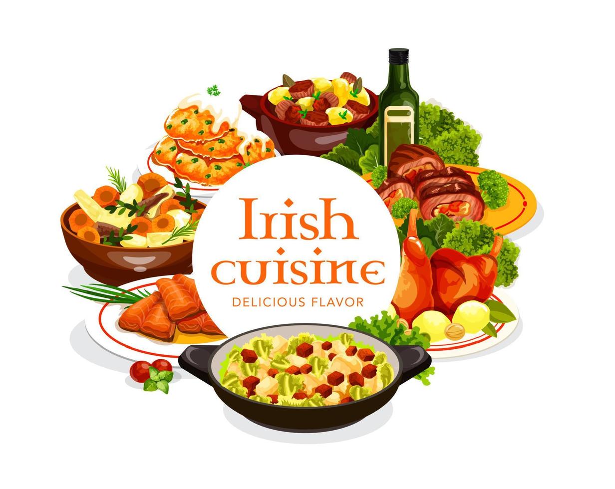 Irish cuisine food of fish and meat with vegetable vector