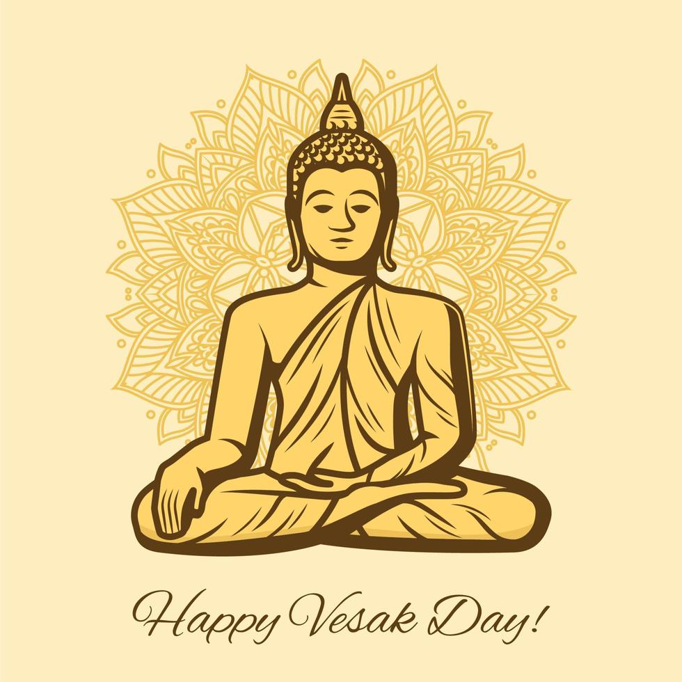 felices vacaciones del día de vesak. Buda en meditación vector