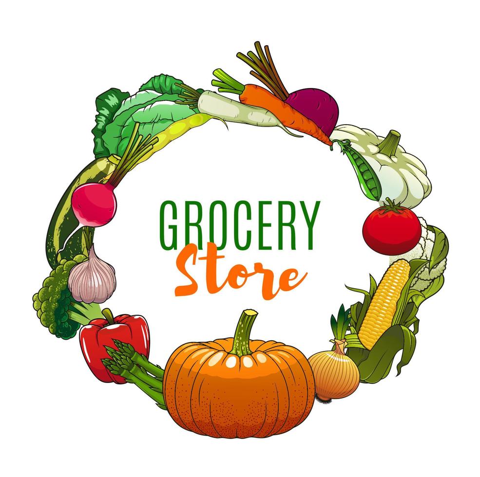 Vegetables, vegetarian food market, grocery store vector
