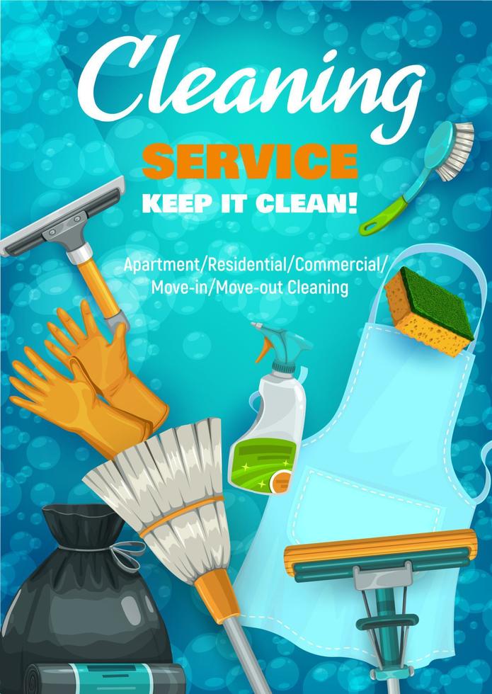 Cleaning service equipment or tools with detergent vector