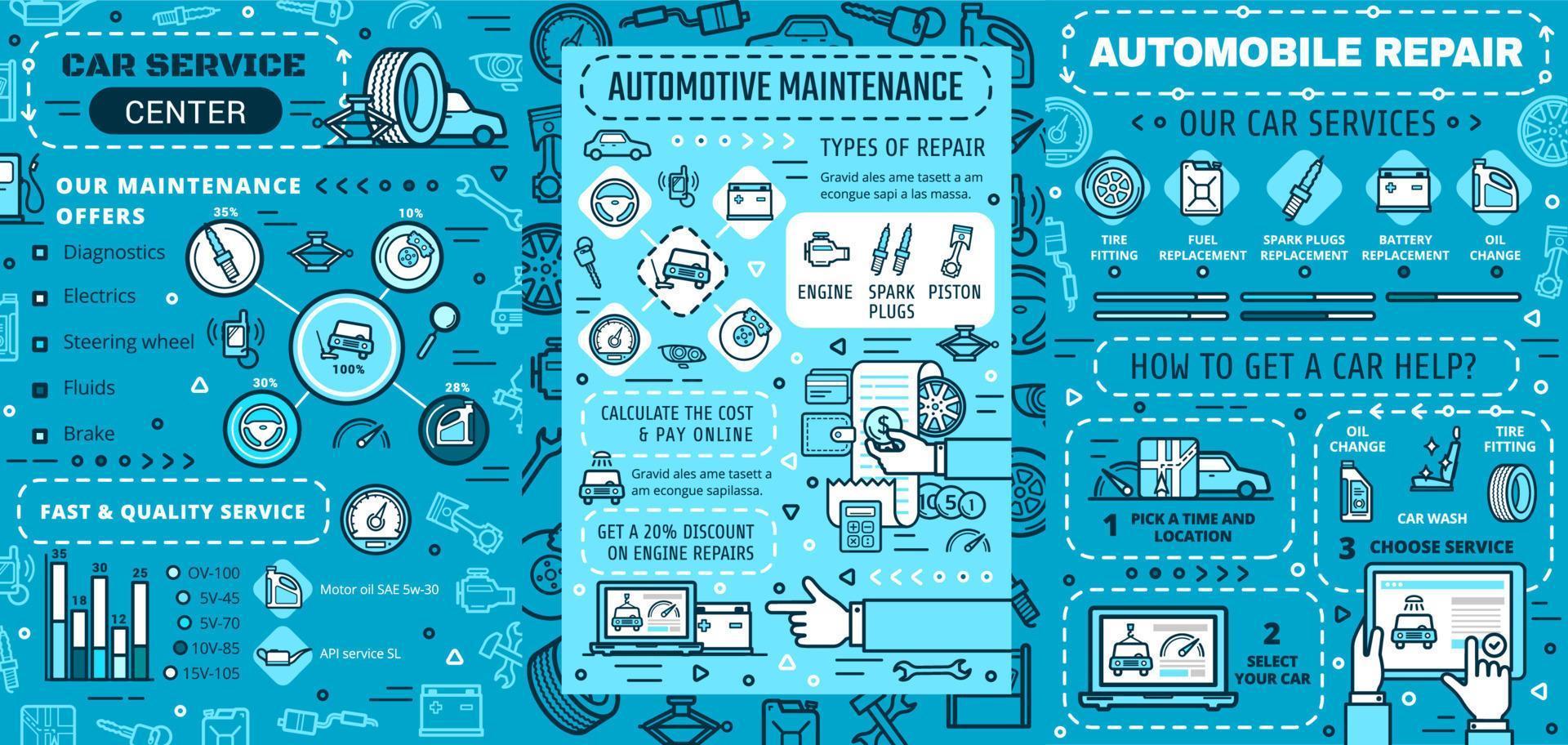 Car maintenance, repair service infographics vector