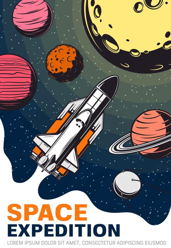 Rocket, spase, galaxy planets, satellite and stars vector