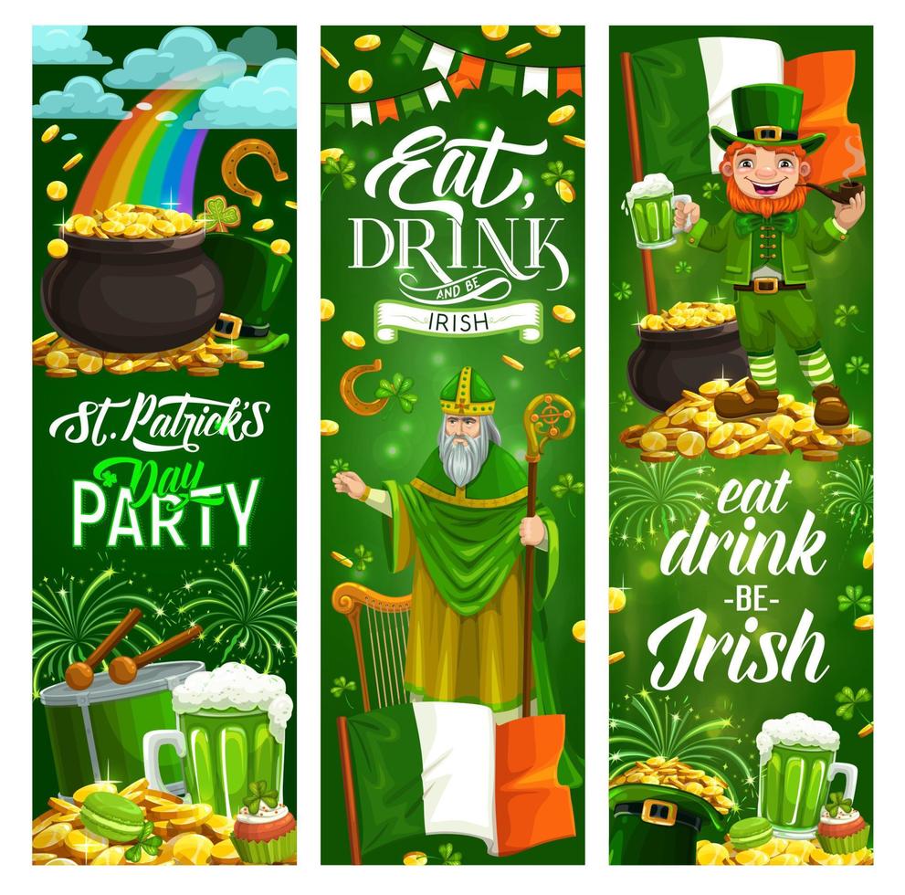 Happy St. Patrick day symbols. Food, drinks, music vector