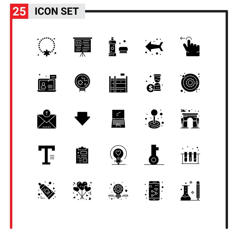 Modern Set of 25 Solid Glyphs and symbols such as gesture direction bath left shower Editable Vector Design Elements