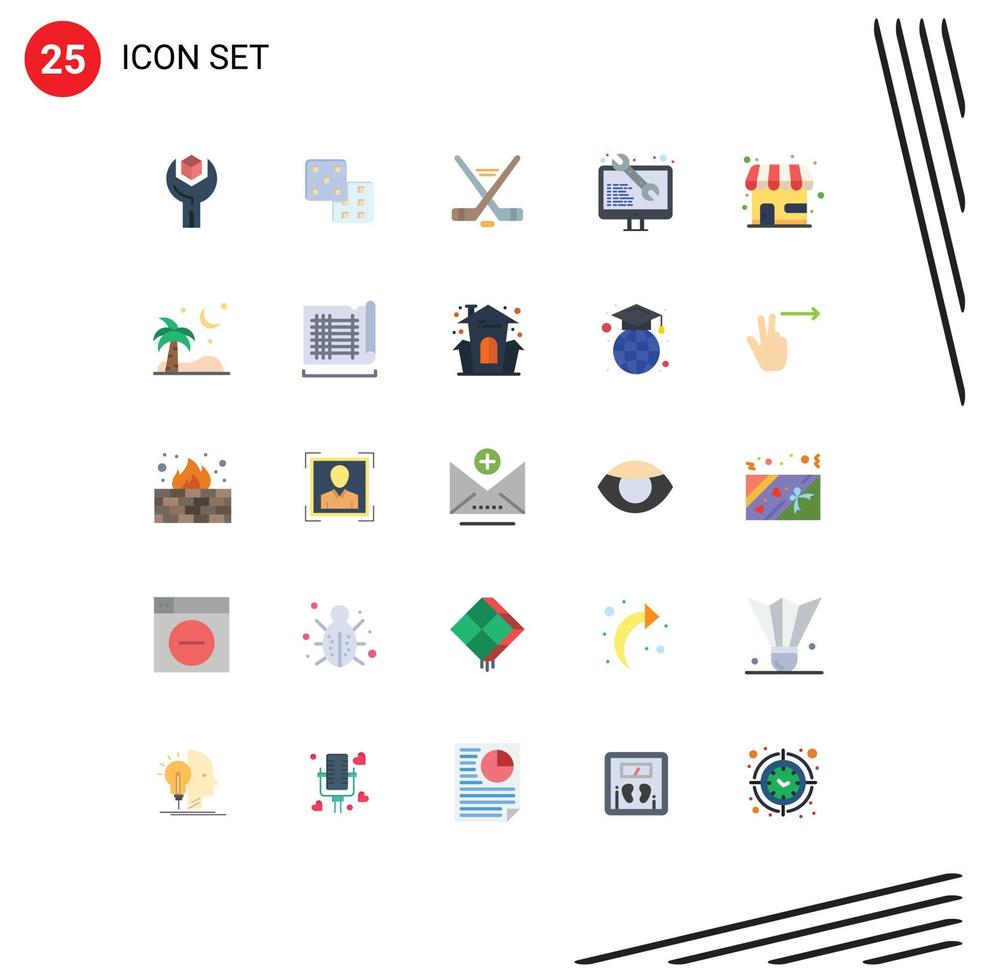 Flat Color Pack of 25 Universal Symbols of market store web development hokey web coding Editable Vector Design Elements