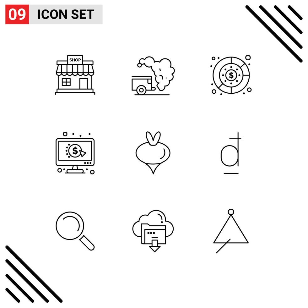 9 Outline concept for Websites Mobile and Apps food per pollution pay money Editable Vector Design Elements