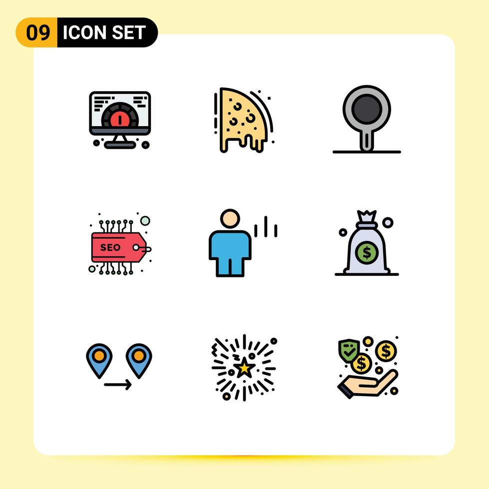 9 Thematic Vector Filledline Flat Colors and Editable Symbols of graph avatar kitchen analytics seo Editable Vector Design Elements