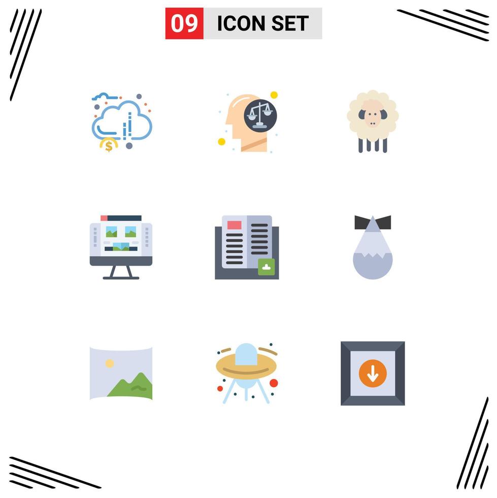 9 Thematic Vector Flat Colors and Editable Symbols of screen computer human gallery sheep Editable Vector Design Elements