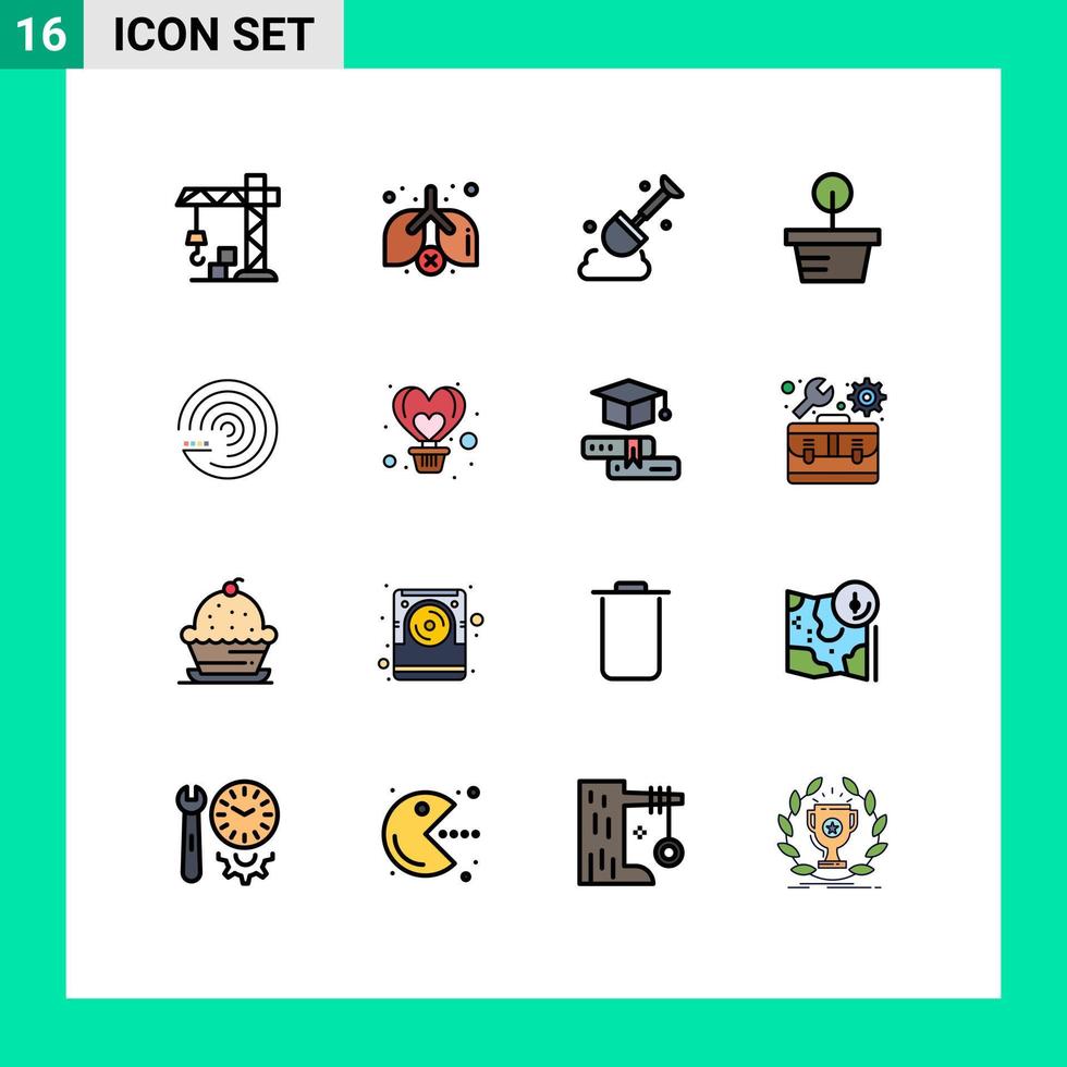 Pack of 16 Modern Flat Color Filled Lines Signs and Symbols for Web Print Media such as balloon scince tool forecasting model forecasting Editable Creative Vector Design Elements