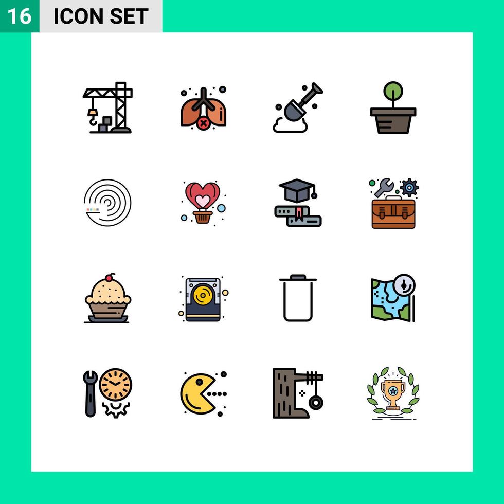 paquete de 16 líneas modernas llenas de color plano, signos y símbolos para medios de impresión web, como la herramienta de simulación de globos, el modelo de previsión, la previsión de elementos de diseño de vectores creativos editables