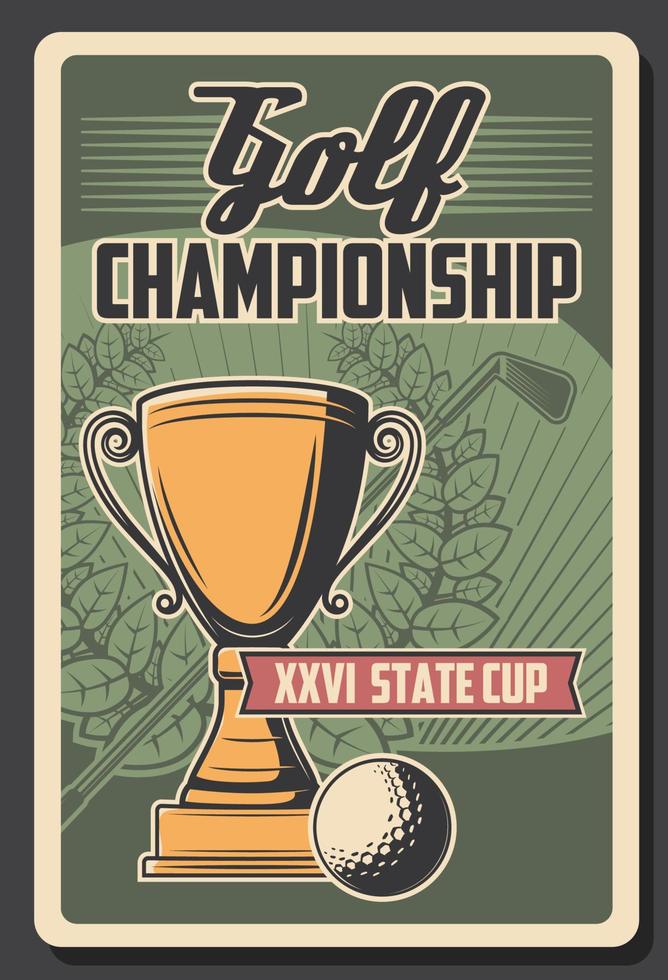 Golf ball, club and championship trophy cup vector