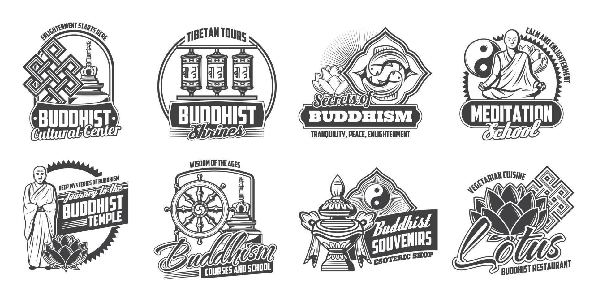 Buddhism religion, Buddhist worship and meditation vector