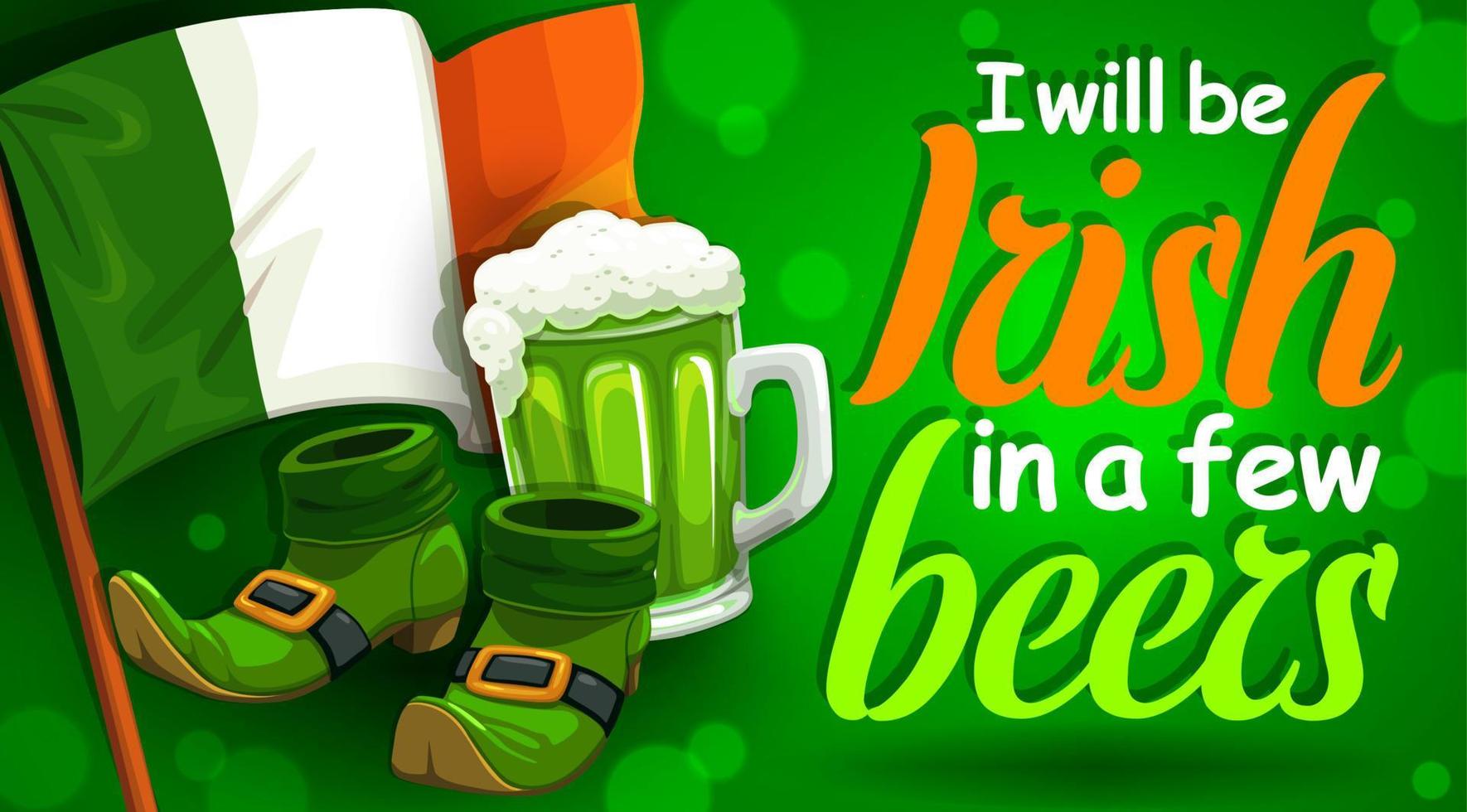 Saint Patricks day, Irish flag, beer and shoes vector