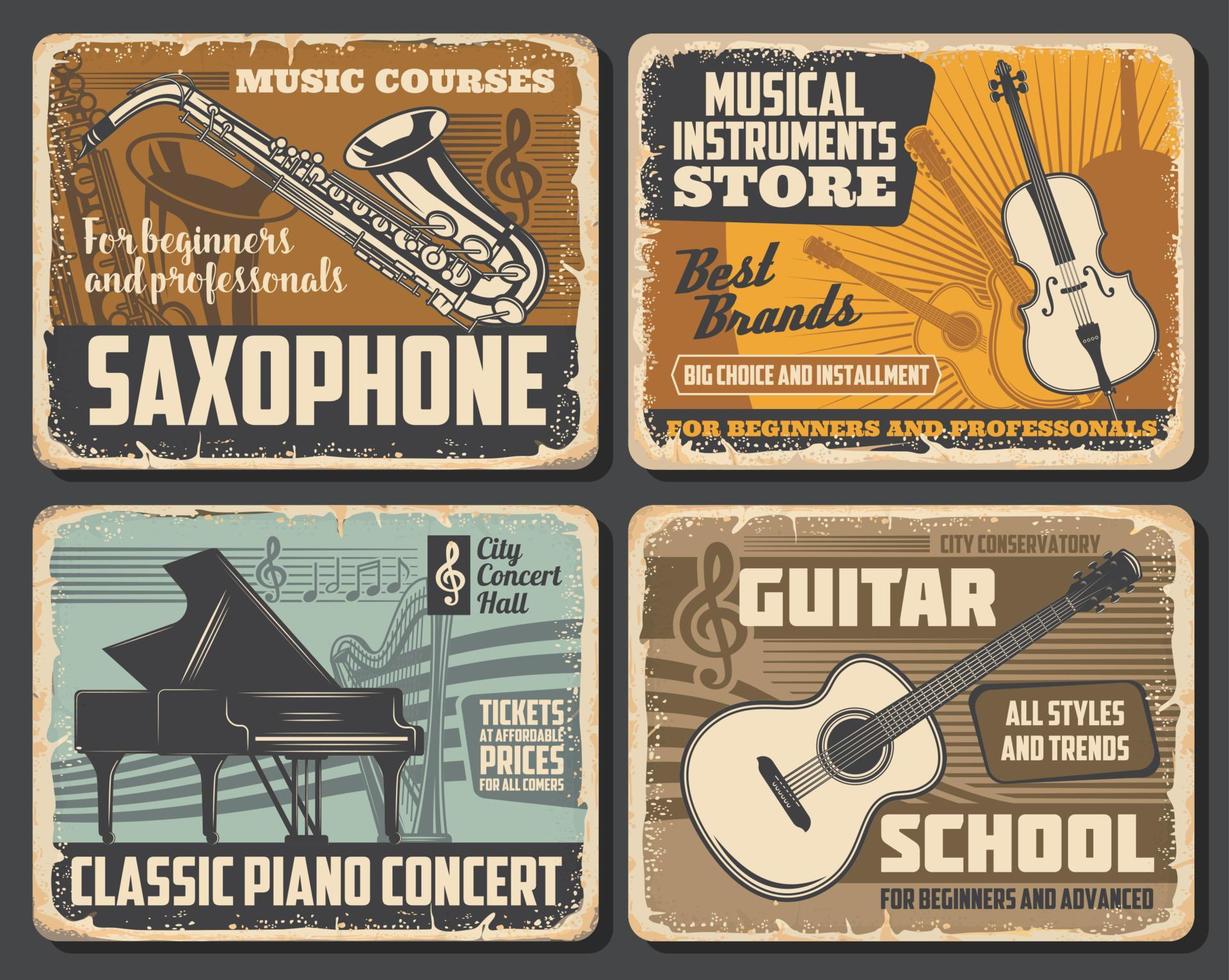 Saxophone, guitar, piano and violin vector
