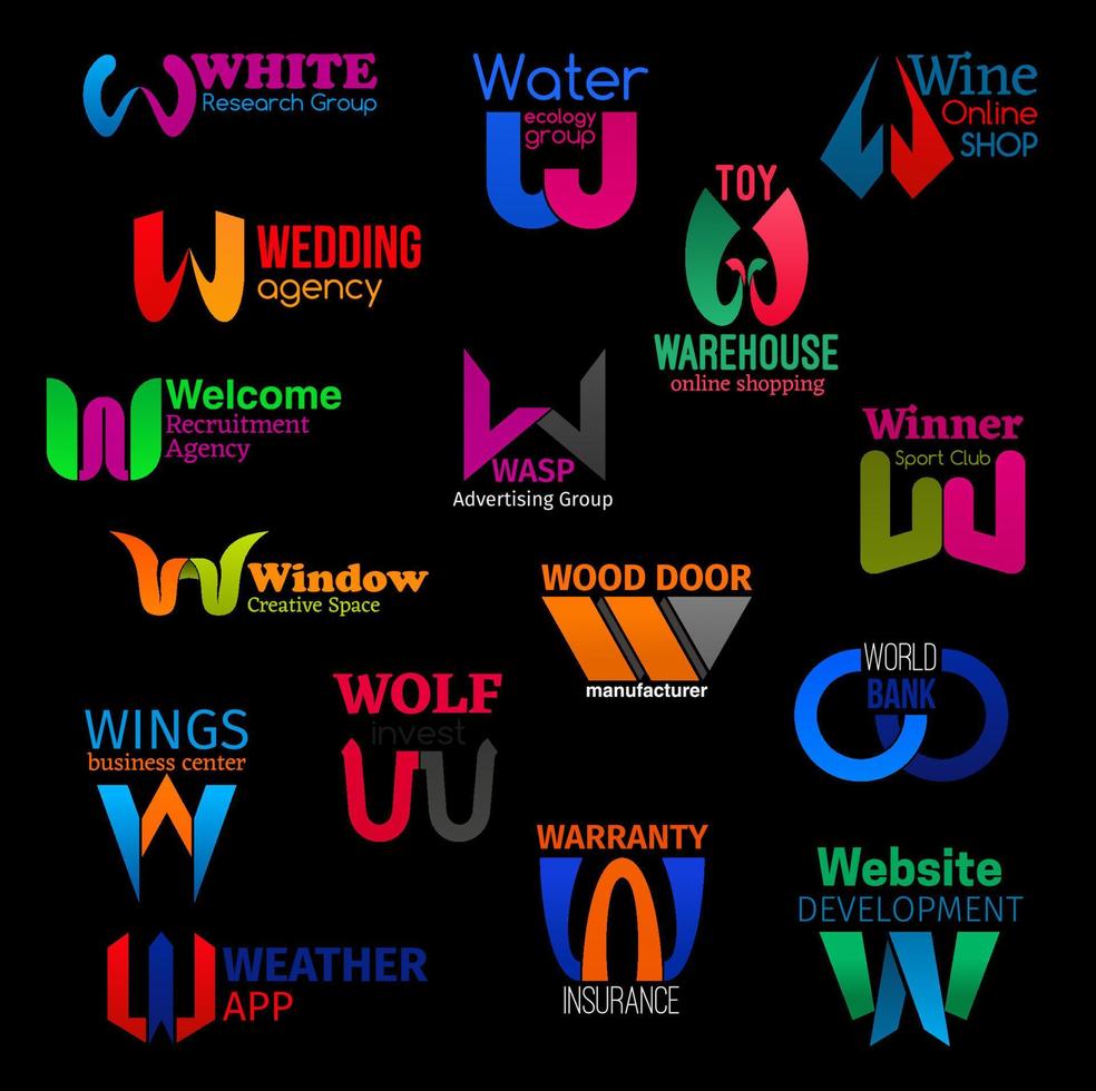 W geometric abstract corporate identity icons vector