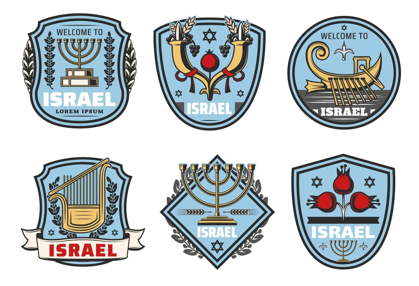 Israel travel landmark vector symbols