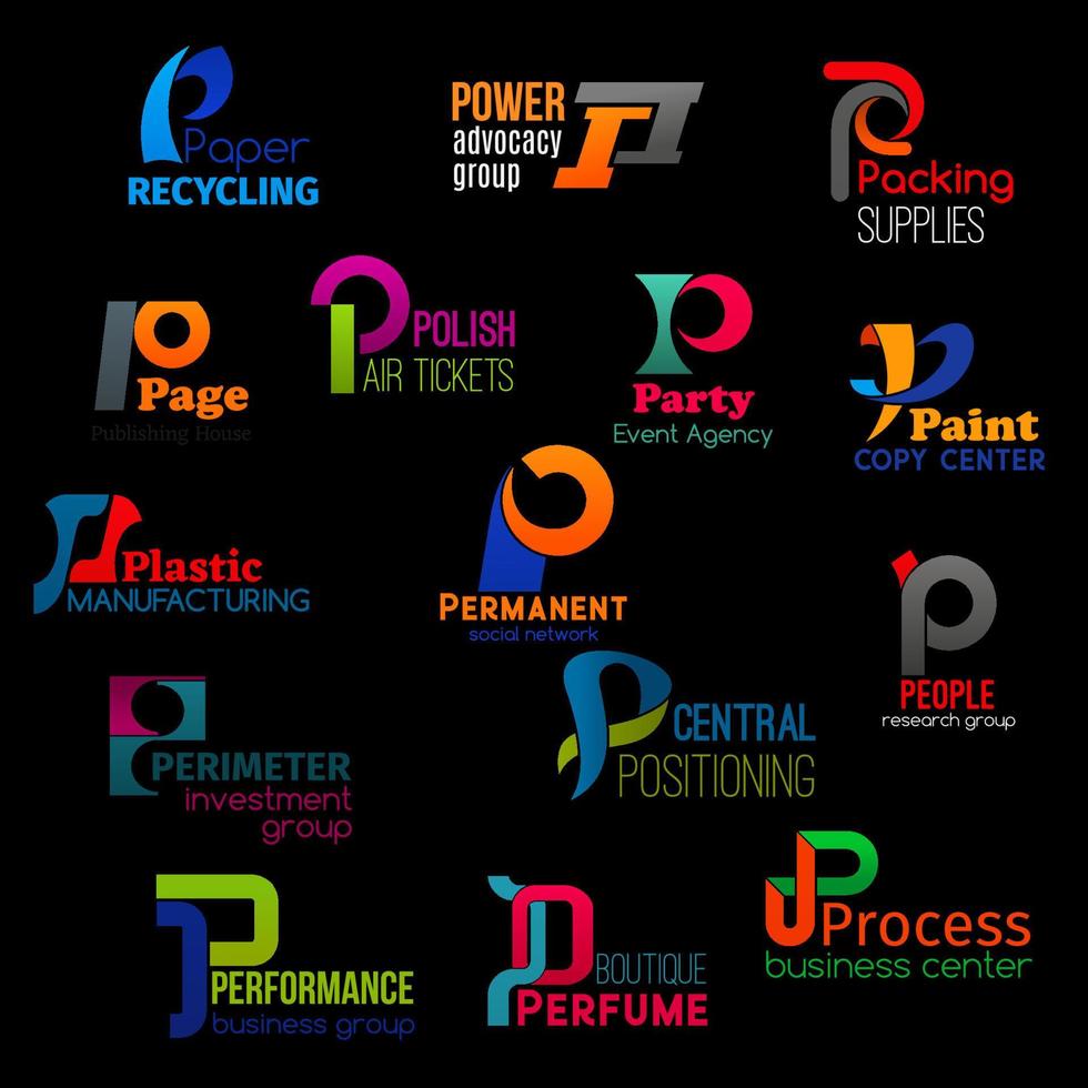 Modern color corporate identity P trend icons vector