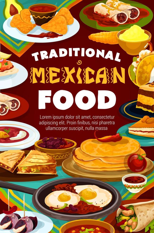 Traditional Mexican food meal and dishes menu vector