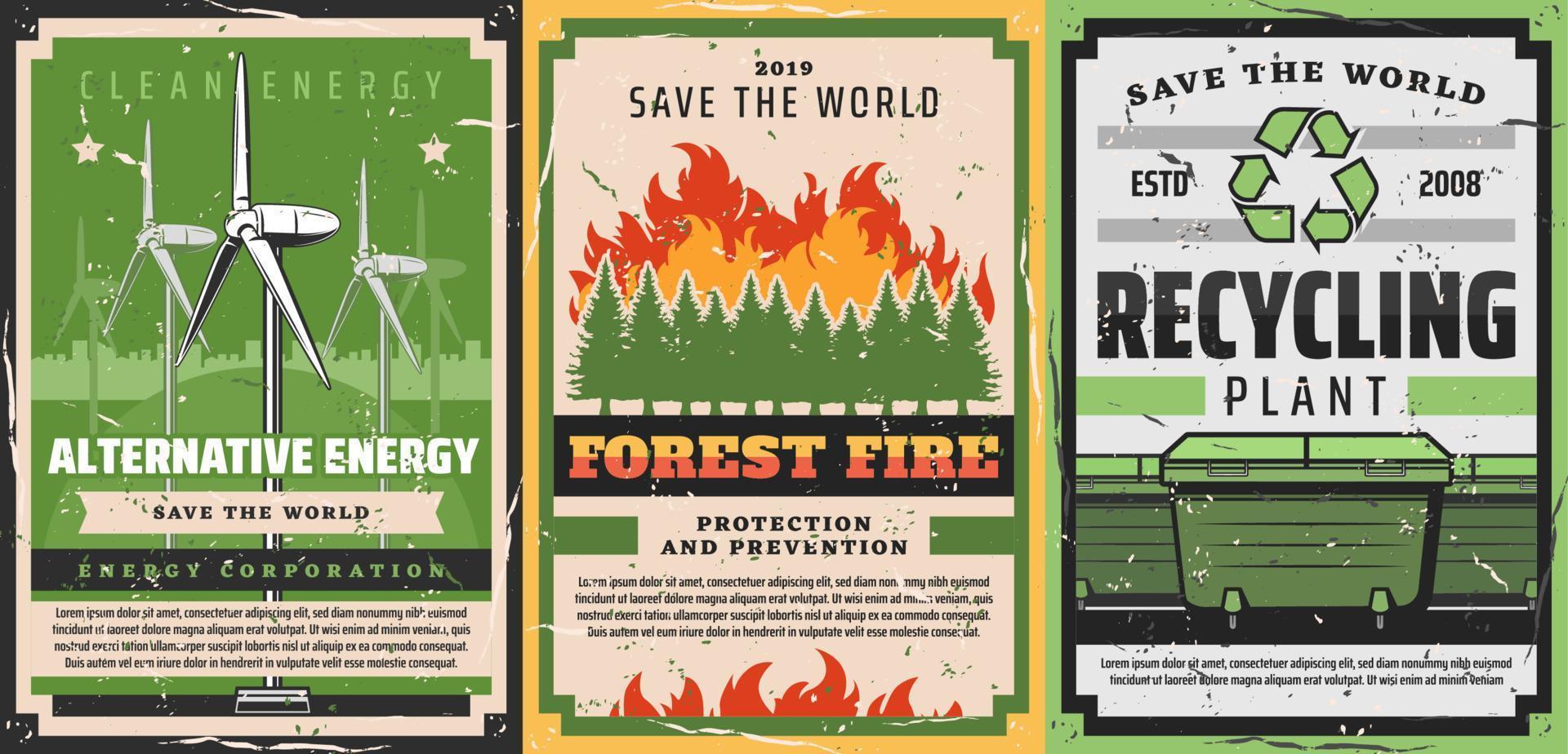 medio ambiente, reciclaje de basura y extinción de incendios vector