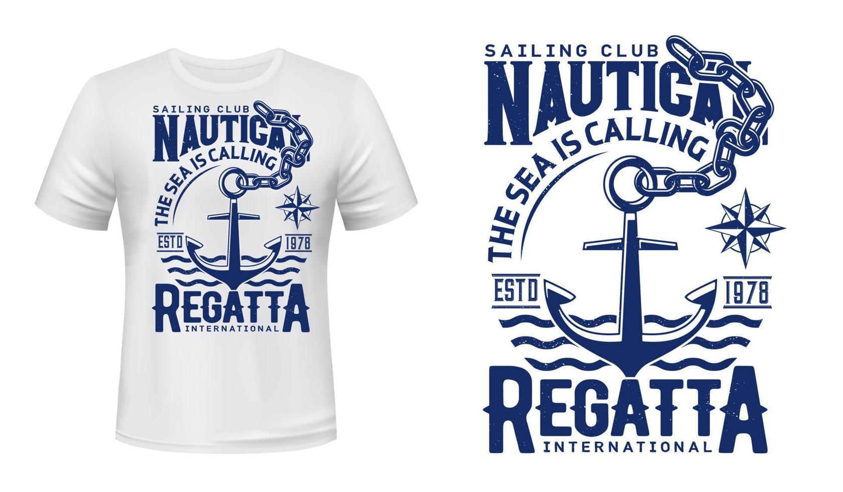 maqueta con estampado de camiseta de ancla de la regata del club náutico vector