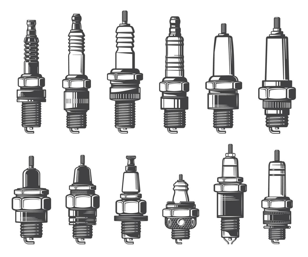 tipos de bujías de coche, iconos vectoriales aislados vector