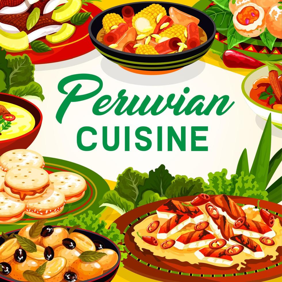 Peruvian fish ceviche, meat stew, vegetable salad vector