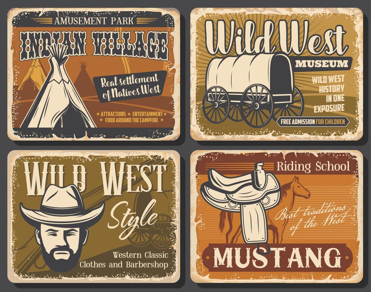 Wild West and Western retro posters vector
