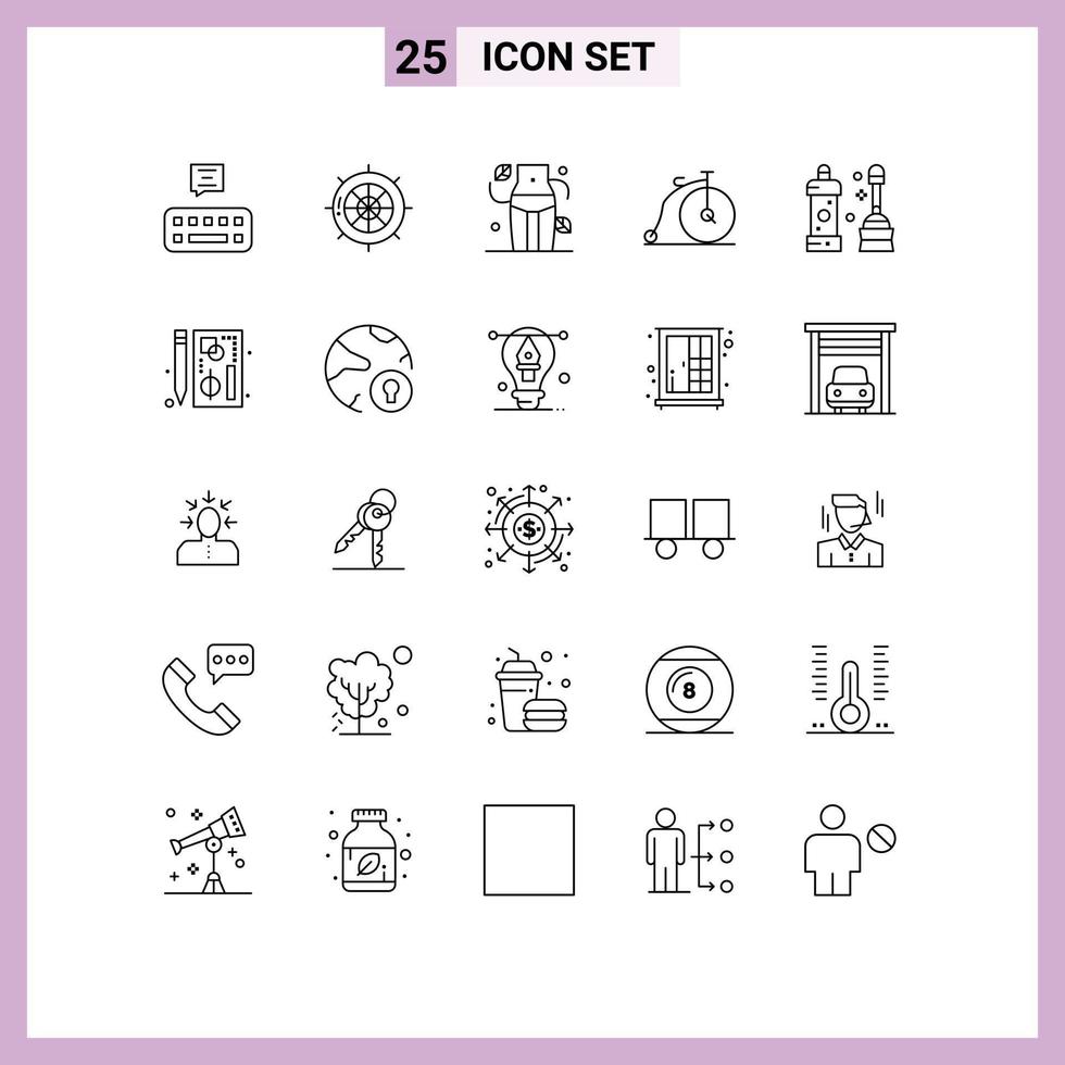 Set of 25 Modern UI Icons Symbols Signs for cleaner vehicle diet transportation bike Editable Vector Design Elements